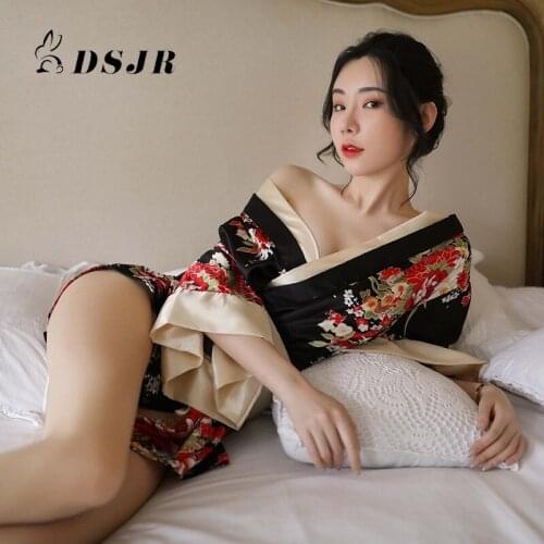 Sexy Women Lingerie Japanese Female Perspective Kimono T-Back Cosplay Nightclub Stage Performant Clothing Slit Temptation Dress