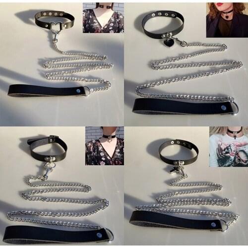 Sexy punk Choker traction rope Collar pu leather choker Bondage cosplay Goth jewelry women gothic Heart necklace love Harajuku