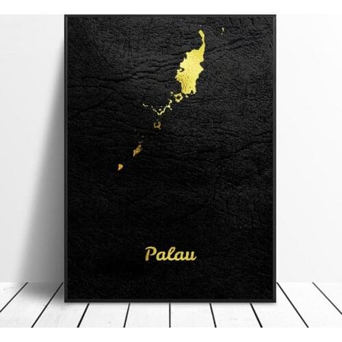 Golden Map Palau Art Canvas Poster Home Decor Painting No Frame