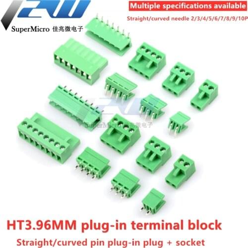 10 sets Terminal plug types 300V 10A HT3.96 3.96mm screw terminal connector PCB straight/curved pin connector2/3/4/5/6/7/8/9/10P