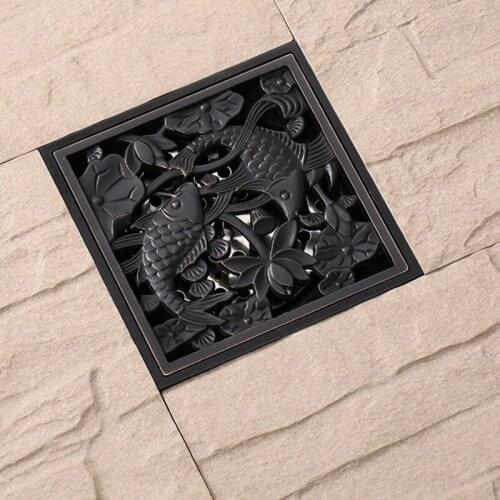 10 Cm Fashion Personality Black Ancient Carp Thick Copper Floor Drain Inserted Into The Drainage Channel Bathroom