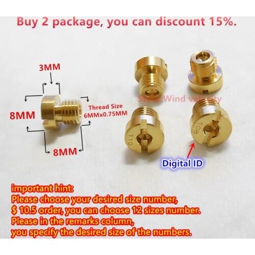 12 pcs/pack) NC PHVA 6MM threaded main injectors Nozzle For Piaggio POLINI DELLORTO carburetor main jet (Digital label display)