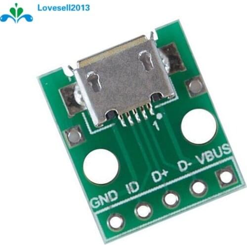 2PCS Micro USB to DIP 2.54mm Adapter Connector Module Board Panel Female 5-Pin Pinboard 2.54mm Micro USB PCB Type Parts