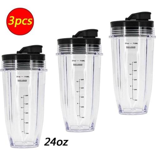 3 pcs Nutri Ninja 24-Ounce Cup with Sip N Seal Lidsfor Blenders Durable Good Seal Ring Keep Fresh Sport Plastic Bottle Parts