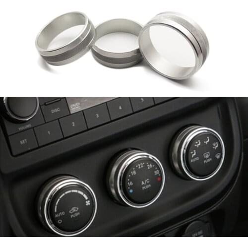 3pcs Silver Aluminum Alloy Air Conditioning AC Switch Knob Trim Cover Ring Fit For Dodge Challenger 2009 2010-2012 2013 2014