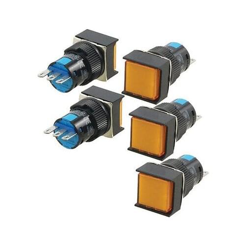 5 Pcs AC 250V 5A Pabel Mount 1NO 1NC Orange Latching 16mm Push Button Switch