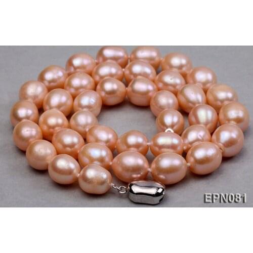 AAA Women 9-10mm Pink Oval Freshwater Pearl Single-Strand Party Necklace 18"