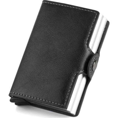 Aaby 2021 PU Leather Double Aluminum Box Card Cover Simple Ladies Wallet Multifunctional Coin Purse Unisex