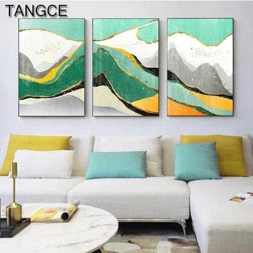 Abstract Wall Poster Fashion Green Moutain Canva Art Modern Yellow Home Decoration Nordic White Poster and Print Unique Wall Art
