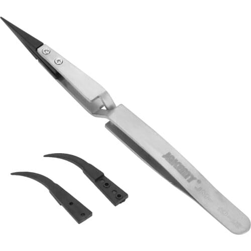 Anti-static ESD Tweezers for Phone Repair BGA Work Reverse Action Tweezer with Curved & Straight Plastic Tip