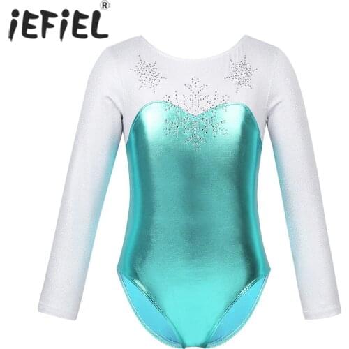 IEFiEL Kids Girls Tutu Dancewear Shiny Rhinestone Snowflake Metallic Bodice Ballet Dance Turnpakje Gymnastics Leotard Costumes