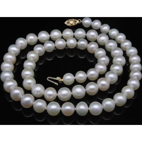 Noble women gift GOLD CLASP HHUGE natural freshwater White GW 9-9.5MM white AAA+ Akoya pearls necklaces