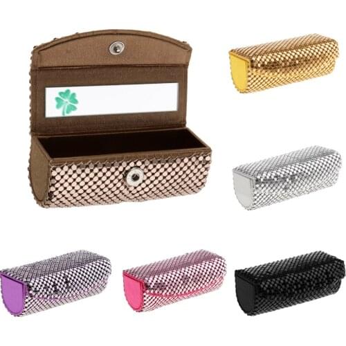 Shiny Lipstick Case Holder - Organizer Bag for Purse- lipstick holder -Cosmetic Storage Box With Mirror Women Girls Gift