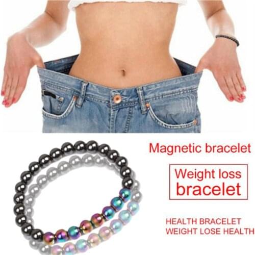 Weight Loss Magnetic Therapy Bracelet For Men Women Black Hematite Stone Beads Stretch Health Care Bracelet Jewelry Gift