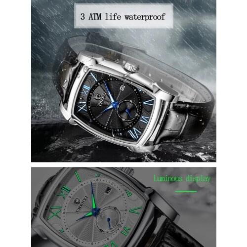 Top Brand Luxury Retro Square Mens Watch With Calendar Waterproof Leather Strap Luminous Function Quart Wristwatch