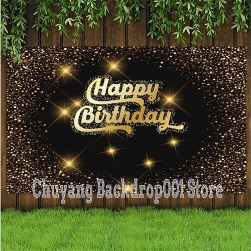 Black Gold Happy Birthday Photography Backdrop Shiny Glitter Gold Dot Glamour Sparkle Sweet Adults Party Decorations Background