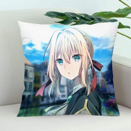 Violet Evergarden Pillow Cover Bedroom Home Office Decorative Pillowcase Square Zipper Pillow Cases Satin Soft