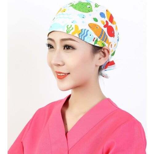 Cotton Unisex Dentist Dust Hat Adjustable Laboratory Work Hat Beauty Salon Baotou Printed Cap Pet Beauty Salon Scrubs Dust Cap