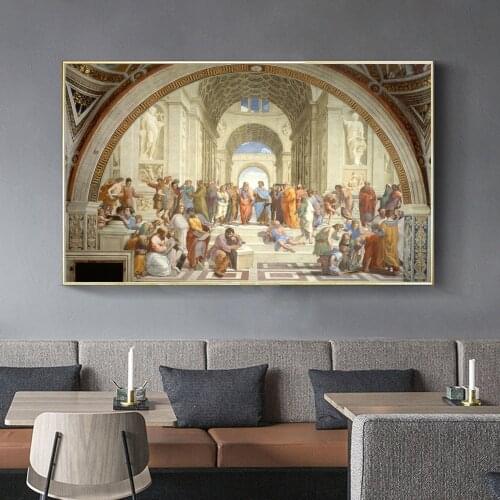 Famous Painting Art School of Athens by Raphael Posters and Prints on Canvas Wall Art Pictures for Living Room Cuadros Decor