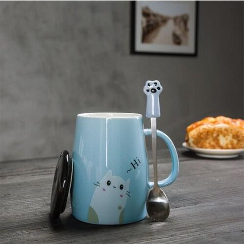 Ceramic cup cute super cute cartoon with lid spoon mug large capacity milk tea coffee cup High Quality Creative Cup Novelty Gift