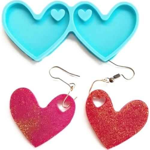 Love Heart Shape Earrings Epoxy Resin Mold Jewelry Pendants Silicone Mould DIY Crafts Keychain Ear Dangle Casting Tools