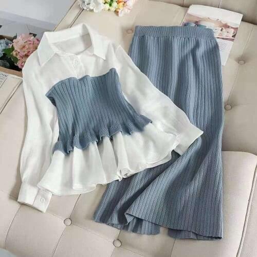 Neploe Fashion Sets Knit Sweater Tops Pencil Split Skirt Outfits for Women Elegant Ladies Two Pieces Suits Korean Women Clothes