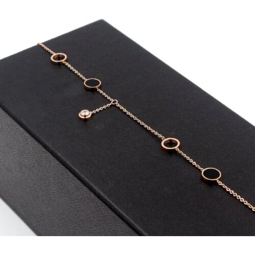 Fashion Titanium steel Black Round Anklet Rose Gold color Hollow out foot chain Jewelry for Women Wholesale Price
