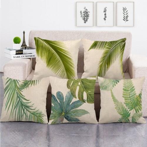 Linen Cushion Case Tropical Plants Print Throw Pillows Cushion Cover Living Room Decorative Pillowcase Square Cushion Cover