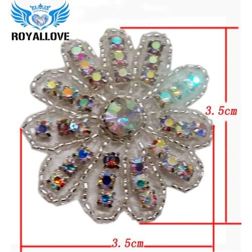 New Handmade Hot fix Sew on AB crystal embroidery flower appliques Decorative Trim for Bridal Dress Sash or wedding dress DIY