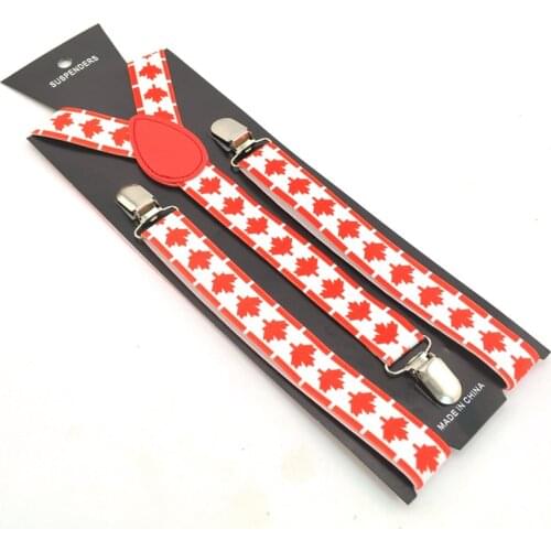New 2.5cm Canadian flag/maple leaf flag Suspender Men Women`s Unisex Clip-on Braces Y-back Elastic Suspender Strap Free shipping