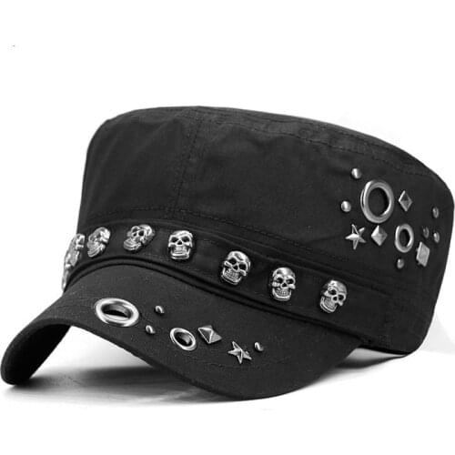 2021 New Fashionwomen Cap Adult Hip Hop Punk Rock Skull Rivet Flat Peaked Hats Men Spring and Autumn Fitted Baseball Caps