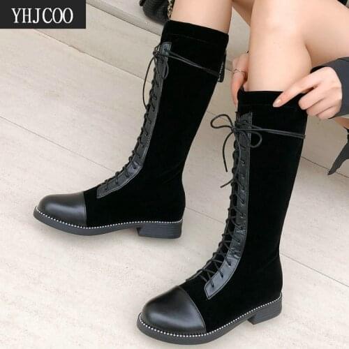 New Fashion Mid Calf Women Boots Low Square heel Zipper Cozy Work Riding Boots Rome Rivet Shoes Woman Black High Quality Boots