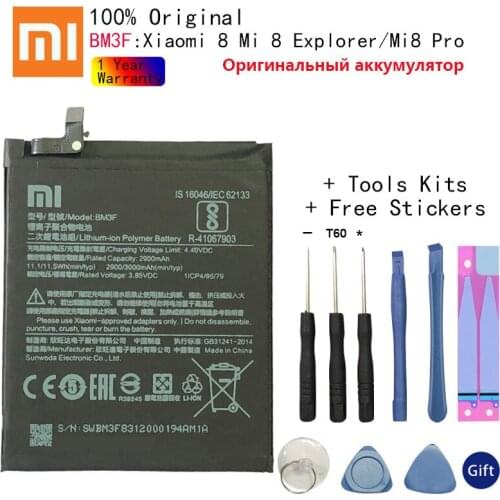 Xiao mi 100% Orginal BM3F 3000mAh battery For Xiaomi 8 Mi 8 Explorer/Mi8 Pro BM3F Phone Replacement Batteries +Tools