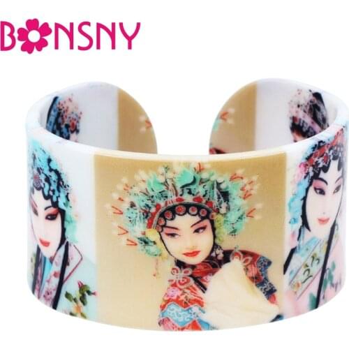 Bonsny Plastic Traditional Chinese Opera Drama Actress Bangles Bracelets Fashion Ethnic Craft Jewelry For Women Girls Ladies