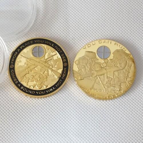 USA Police Gold Plated Coin Metal Skull Sniper Military Army Die Tired America Challenge Coins Collectible