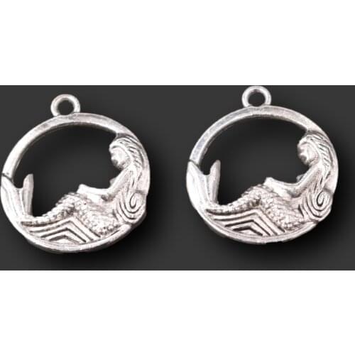 15pcs Silver Plated The Sleeping Mermaid Princess Waves Pendants DIY Charms Retro Bracelet Earrings Jewelry Crafts Making A792