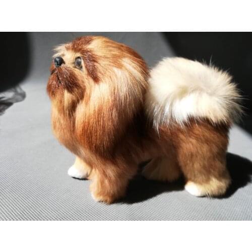 Real life toy 16x14cm standing brown dog polyethylene&furs pekingese dog model home decoration props ,toy gift d0133