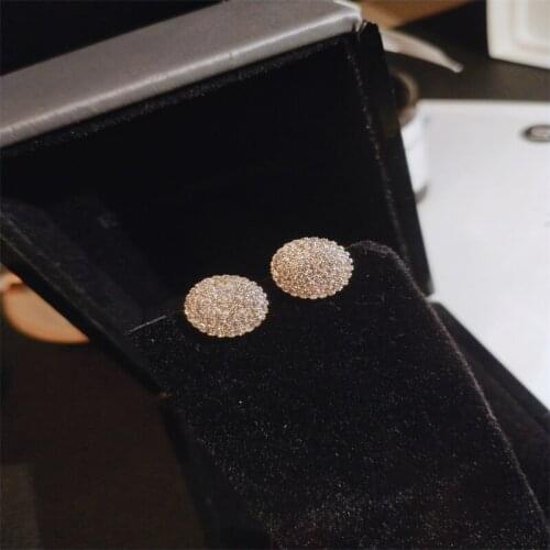 Romantic Elegant Round Full Crystal Rhinestone CZ Zircon Stud Earrings for Girl Women Bridal Wedding Fashion Jewelry