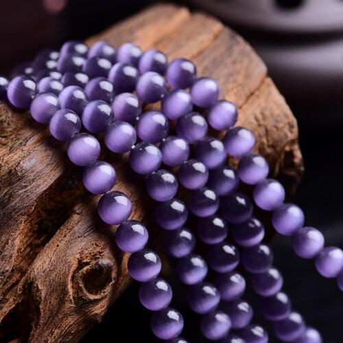 RONGQING Smooth Natural Dark Purple Opal Beads Cats Eye Stone Beads Diy Bracelet Necklace For Women Jewelry