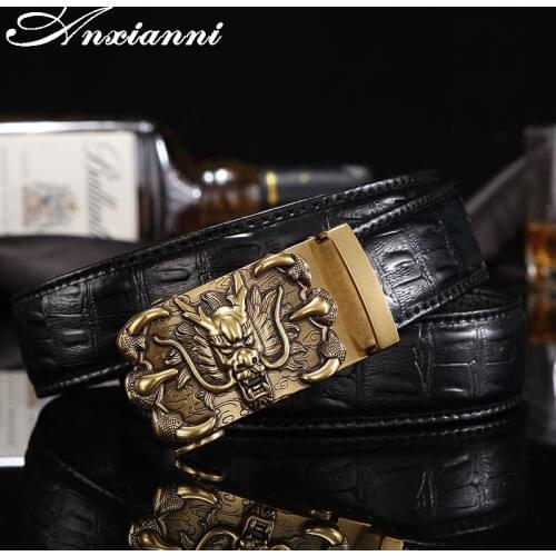 Luxury Belts for Men Domineering Chinese Dragon Metal Head Automatic buckle Designer Belts High Quality Solid Brass