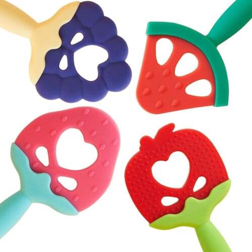 Cute Fruit Bite Teether Toy Silicone Nipple Molar Rattle Learn Feeding Handle for Baby Kids Children Infant Teething Pacifier