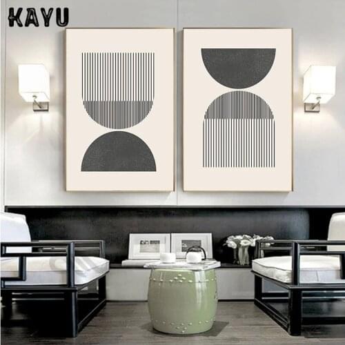 Mid century Style Woodblock s Print In Classic Geometric Shapes & Neutral Colors Canvas Painting Wall Picture Home Decor