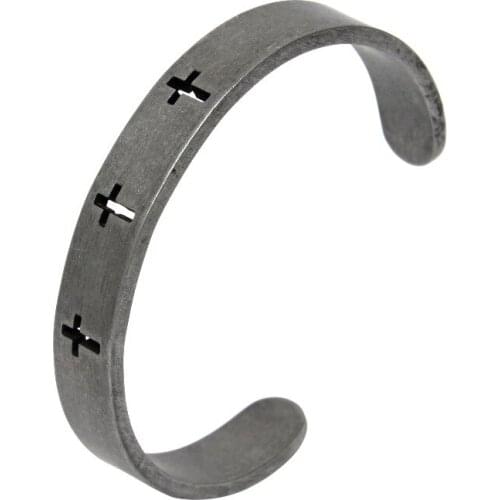 Stylish Stainless Steel Vintage Silver Hollow Out Cross Bracelet for Men Women Width Surface Bracelets Bangles Male Jewelry Gift