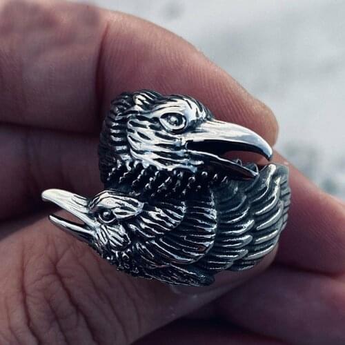 Vintage Viking Two Entwined Ravens Ring Norse Mythology Odin Crow Stainless Steel Rings for Men Women Nordic Amulet Jewelry Gift