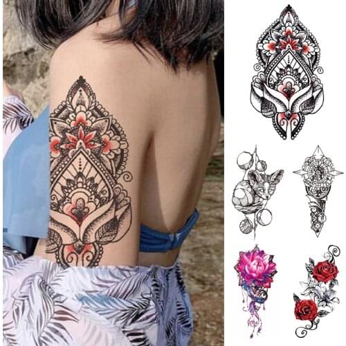 Waterproof Temporary Tattoo Stickers Moon Deer Rose Flash Tattoo Kids Female Black Geometric Body Art Fake Tatoos Male Men Women