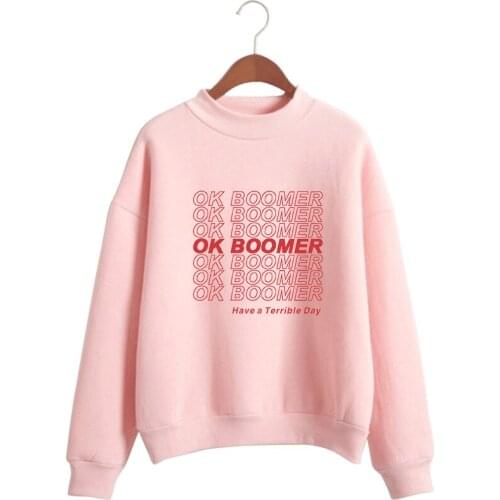 WAWNI Fashion Ok Boomer Cool Letters Turtleneck Sweater Harajuku Hip Hop Casual Street Turtleneck Sweatshirt Cotton+Polyester