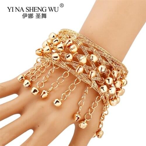 Womens Bracelet Bohemian Ethnic Style Retro Dance Handmade Bell Wide Bangle Bracelet Accessories Bracelet Set Beach Jewelry