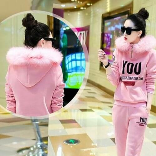 Women Suit Tracksuit Winter 2 Piece Set Hoodies+Vest+Pants Casual Suit Plus Velvet Warm Sporting Womens Suits Female Clothe New