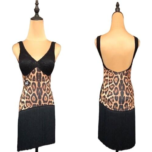 Sexy Summer Dress Fringe Latin Dance Dress Women Leopard Stage Costume Designer Clothes Tap Dancewear Salsa Dancer Outfit JL2684
