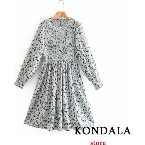 KONDALA 2021 Womens Dress Za Vintage Fashion Broken dot O- Neck Knee-LengthElastic Dress Chic Mujer Vestidos